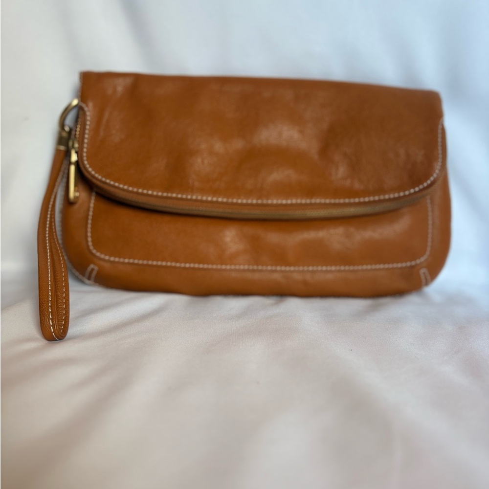 Talbots Tan Leather Wristlet Clutch